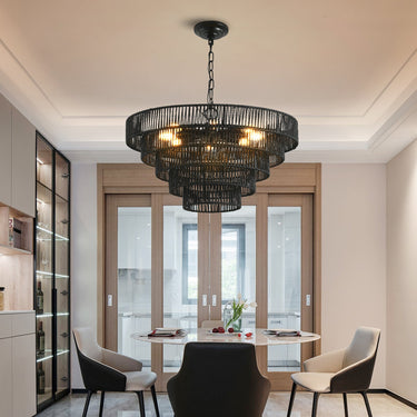 Rustic 5-Tier Black Hemp Rope Chandelier with 8 E12 Sockets